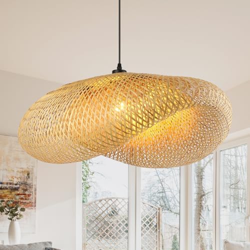 Schindora 80cm Rattan Straw Hat Pendant Light – Handwoven Boho Bamboo Lamp