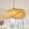 Schindora 80cm Rattan Straw Hat Pendant Light – Handwoven Boho Bamboo Lamp
