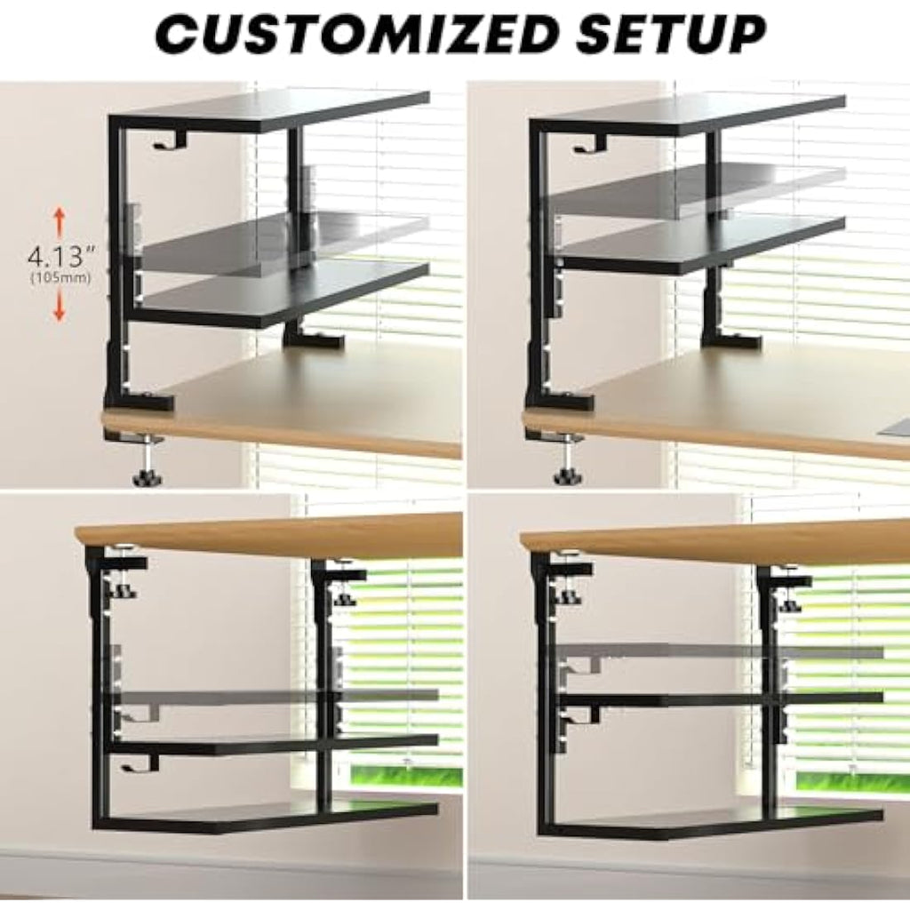 PUTORSEN 2-Tier Clamp-On Desk Shelf – Adjustable Gaming Storage, Black