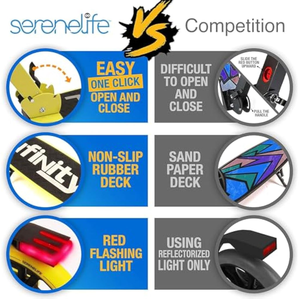 SereneLife Folding Kick Scooter – Big Wheels & Adjustable Handlebar