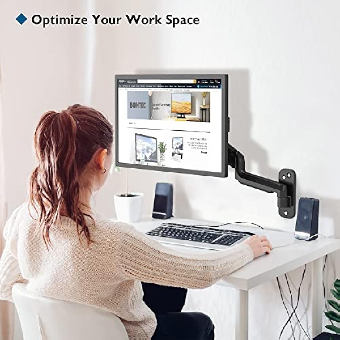 BONTEC Gas Spring Wall Mount for 13-42 Inch Screens | VESA 75-200mm