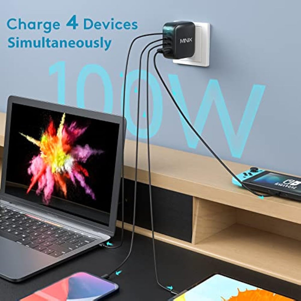 MINIX 100W GaN Fast Charger – 4-Port USB-C & USB-A Travel Adapter
