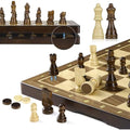 Peradix 2-in-1 Magnetic Wooden Chess and Checkers Set – 15" Foldable Board