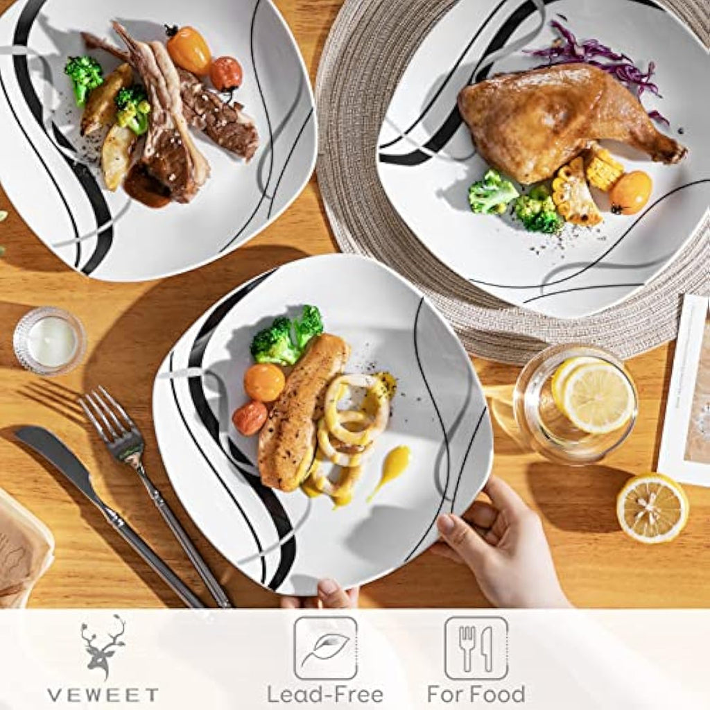 VEWEET Fiona 6-Piece Porcelain Dinner Plate Set | Square Ivory White
