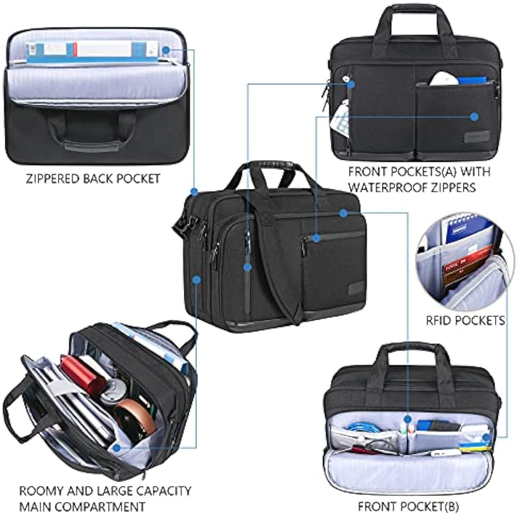 VANKEAN 17.3 Inch Laptop Briefcase | Expandable Water-Repellent Bag