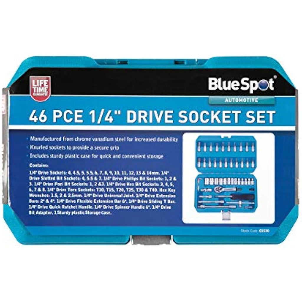 BlueSpot 1/4" Drive Socket Set (46 Piece) - Chrome Vanadium Tool Kit