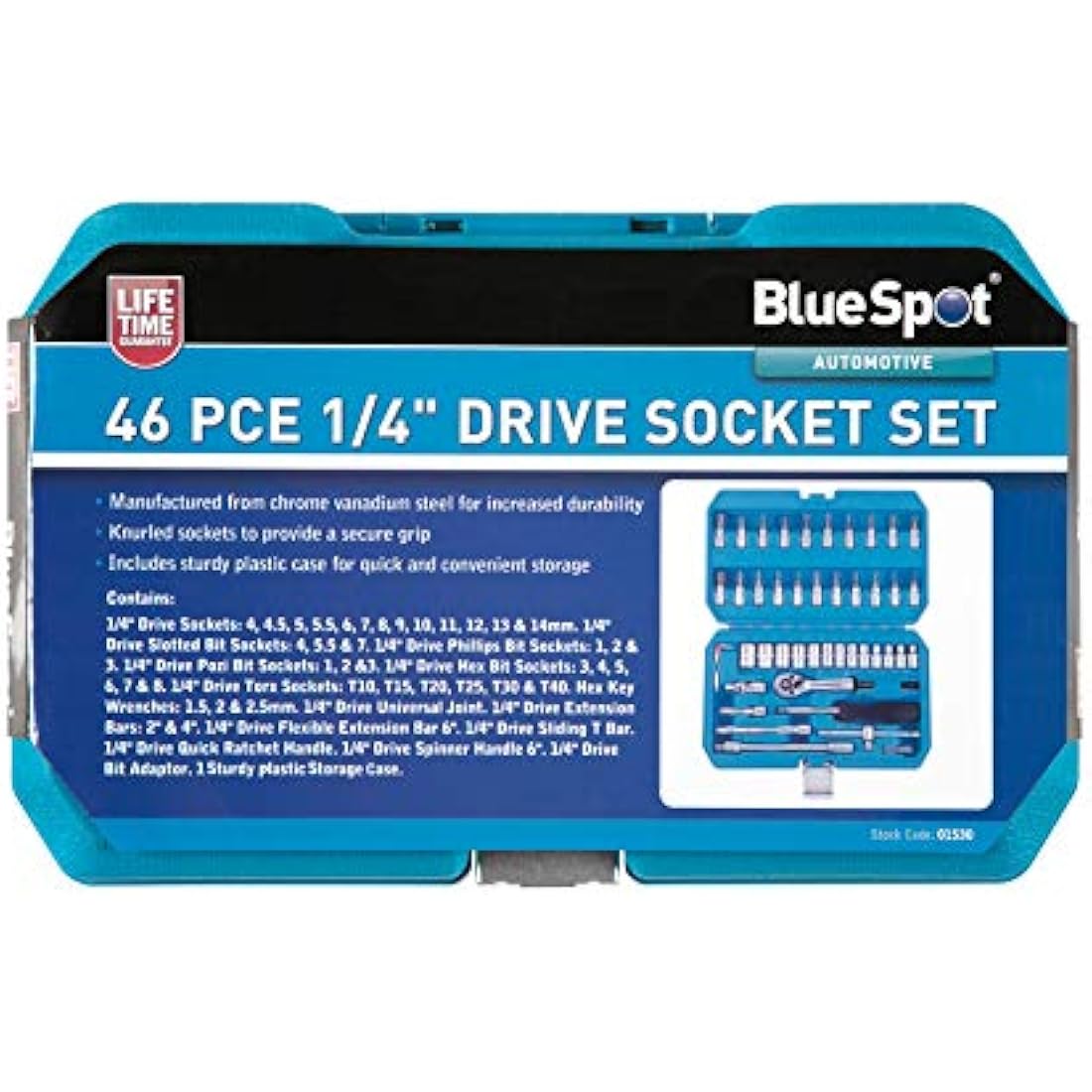 BlueSpot 1/4" Drive Socket Set (46 Piece) - Chrome Vanadium Tool Kit