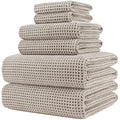 Polyte 6-Piece Microfiber Bath Towel Set – Quick Dry Waffle Weave, Beige