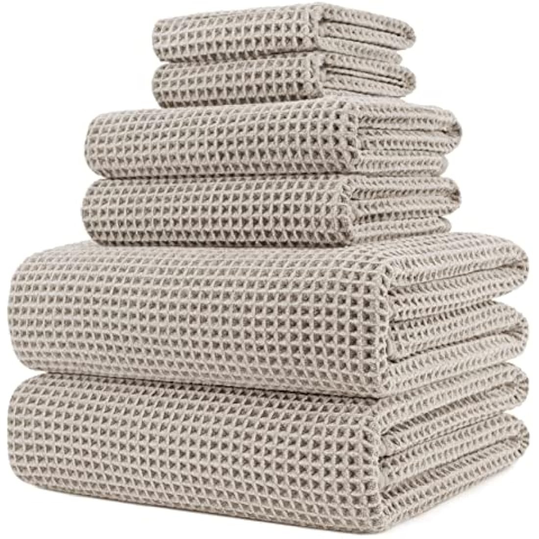 Polyte 6-Piece Microfiber Bath Towel Set – Quick Dry Waffle Weave, Beige