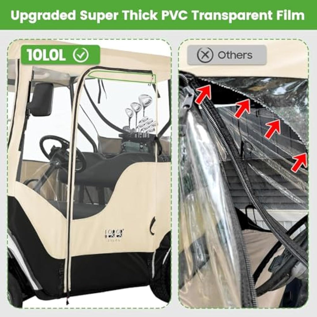 10L0L 2-Passenger Golf Cart Enclosure for EZGO TXT RXV | 600D Waterproof