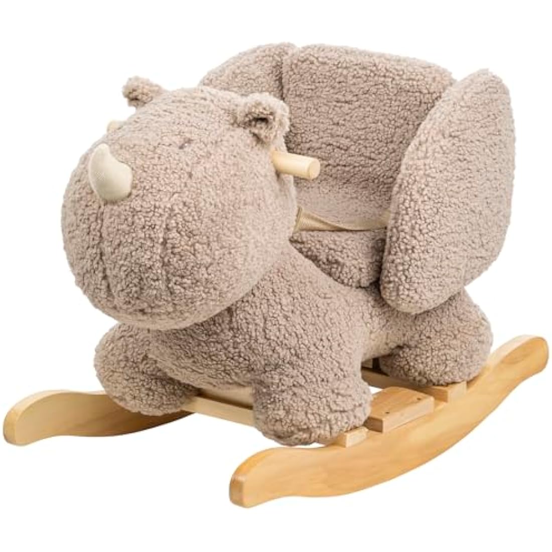 Nattou Taupe Rhino Wooden Rocker – Padded Vegan Teddy Fabric Seat
