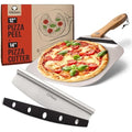 Chef Pomodoro Aluminum Pizza Peel with Foldable Wood Handle and Cutter