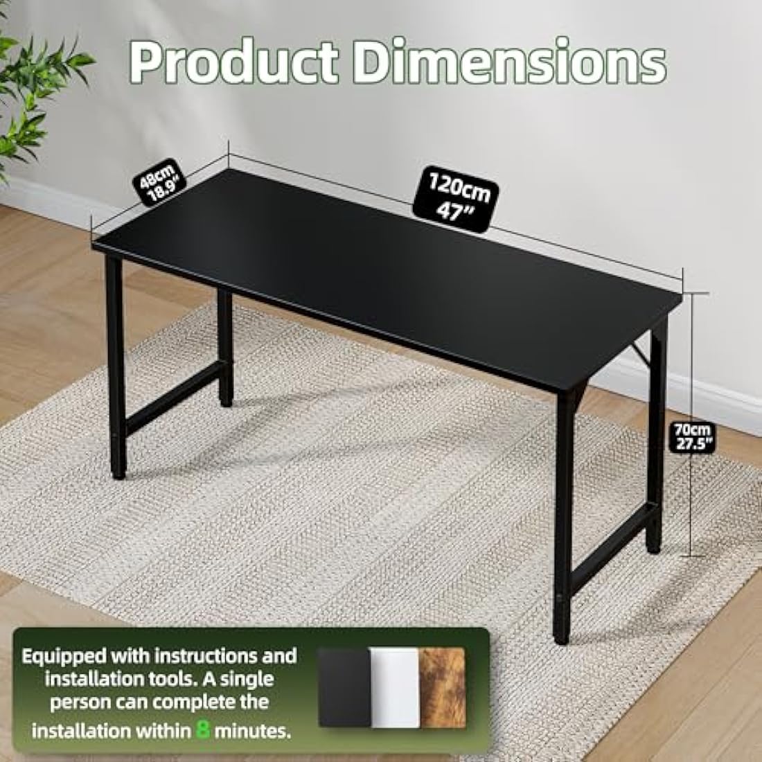 Jolof Store 120cm Computer Desk – Modern Metal Gaming & Study Table, Black