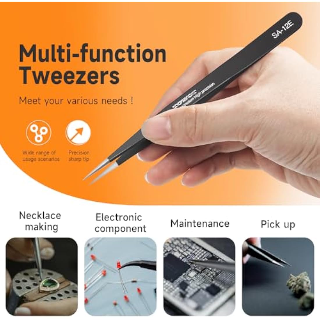 Jolof Store 5PCS Precision Tweezers – Anti-Static Stainless Steel Set