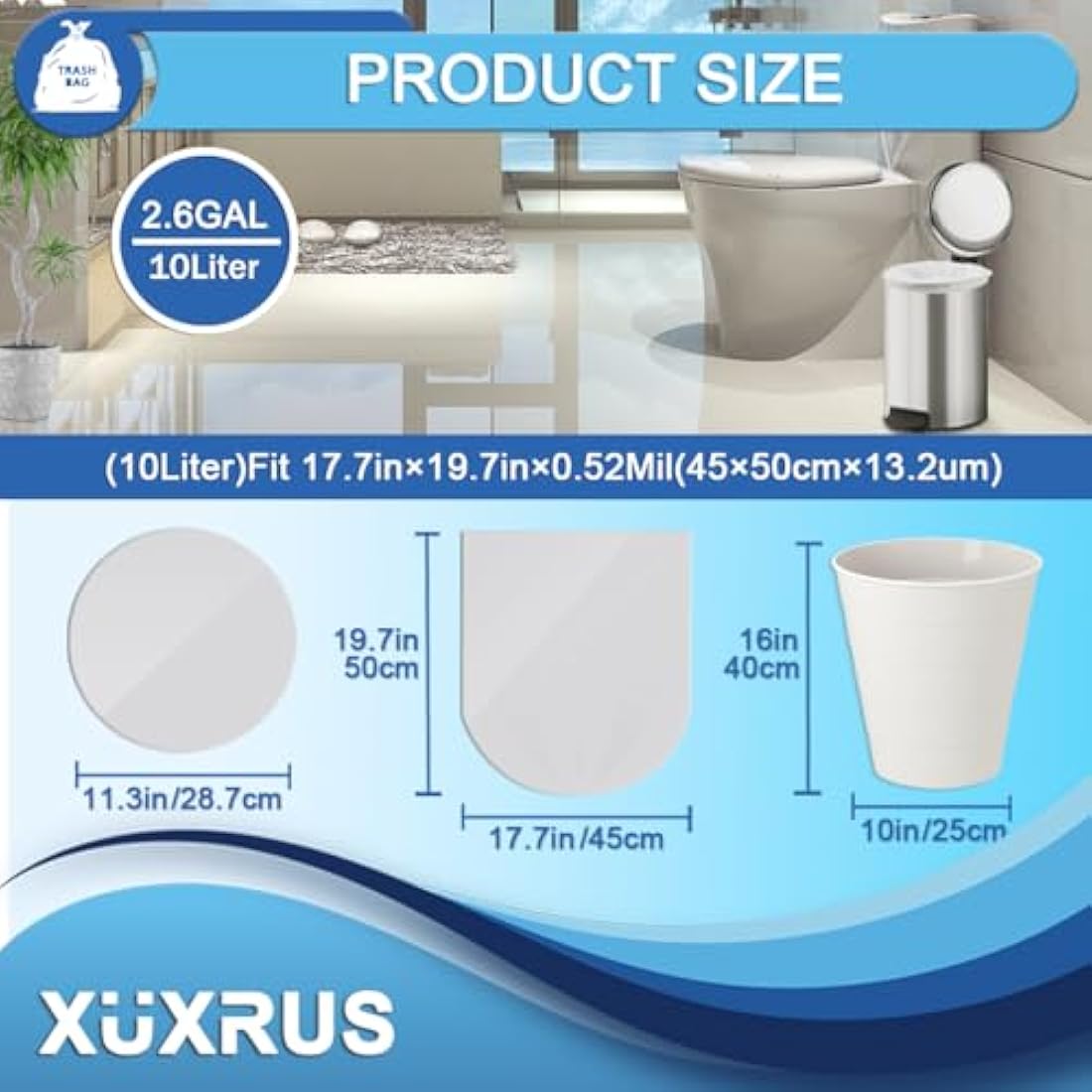 XUXRUS 10L Bin Liners | 120 Count Leakproof Small Rubbish Bags - White