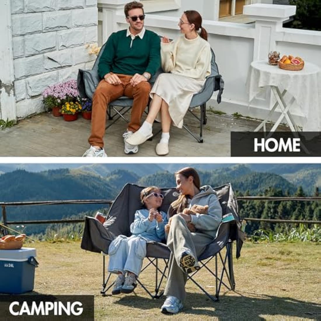 Portal Double Padded Folding Camping Sofa – Heavy Duty 272kg Loveseat
