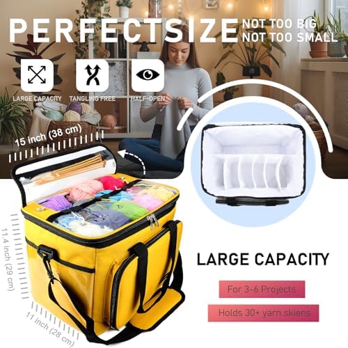 Yarn Storage Knitting Bag | Portable Crochet Tote - Yellow