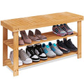 SMIBUY 3-Tier Bamboo Shoe Rack Bench | Entryway Storage Shelf - Natural