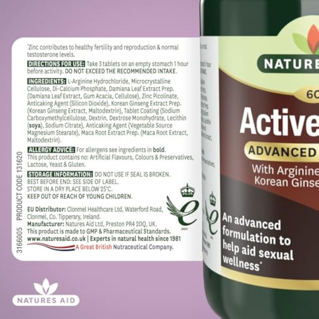 Natures Aid Active Man Supplement – Zinc, Maca & Ginseng – 60 Tablets