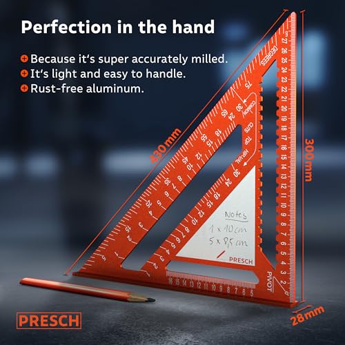 Presch 300mm Carpenters Square – Milled Aluminum with Note Surface