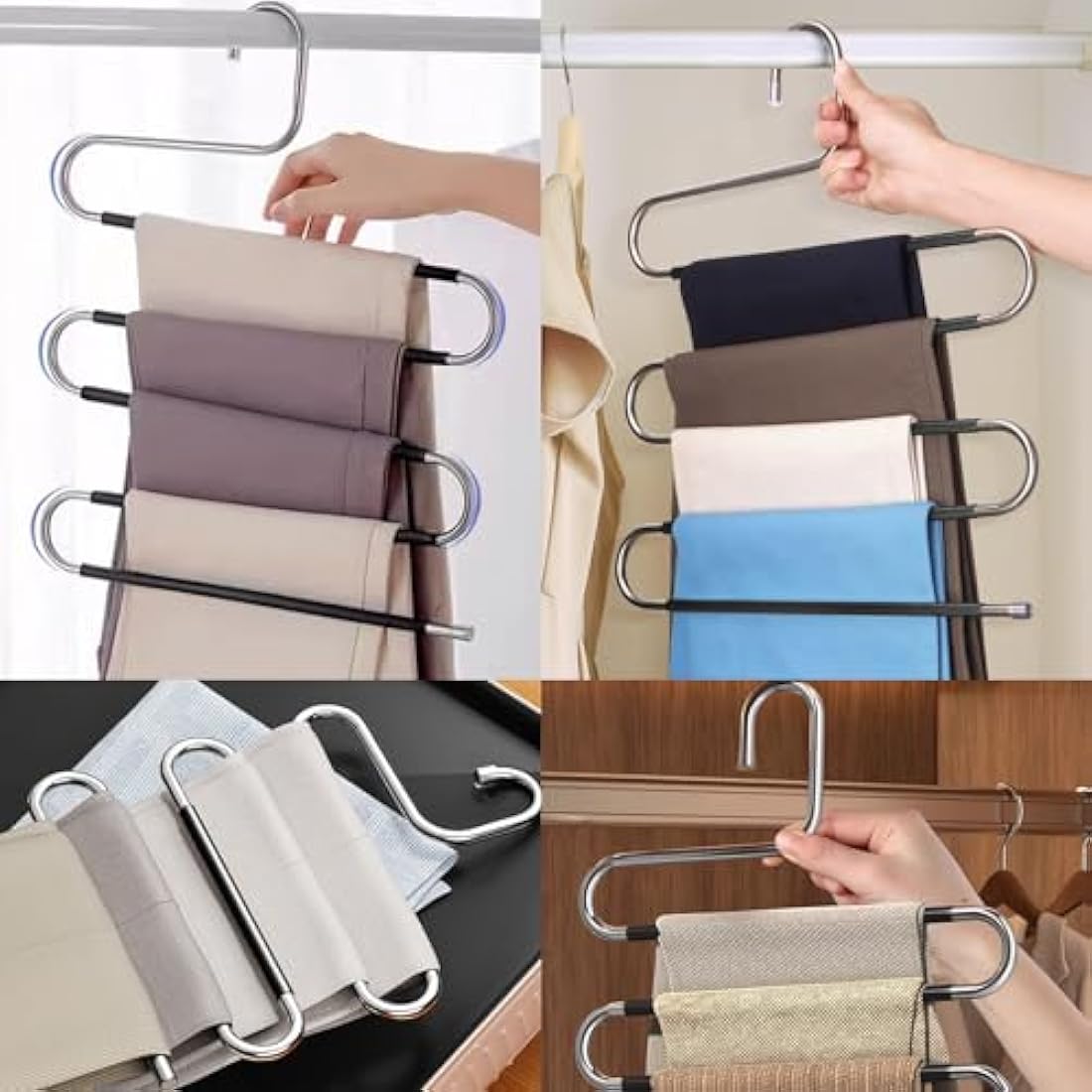 5-Tier S-Type Pants Hangers – Stainless Steel 3 Pack
