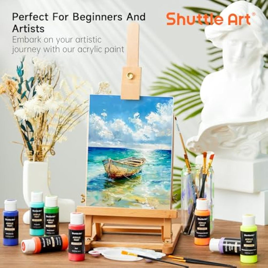 Shuttle Art Acrylic Paint Set - 36 Colors with 12 Brushes & Palette
