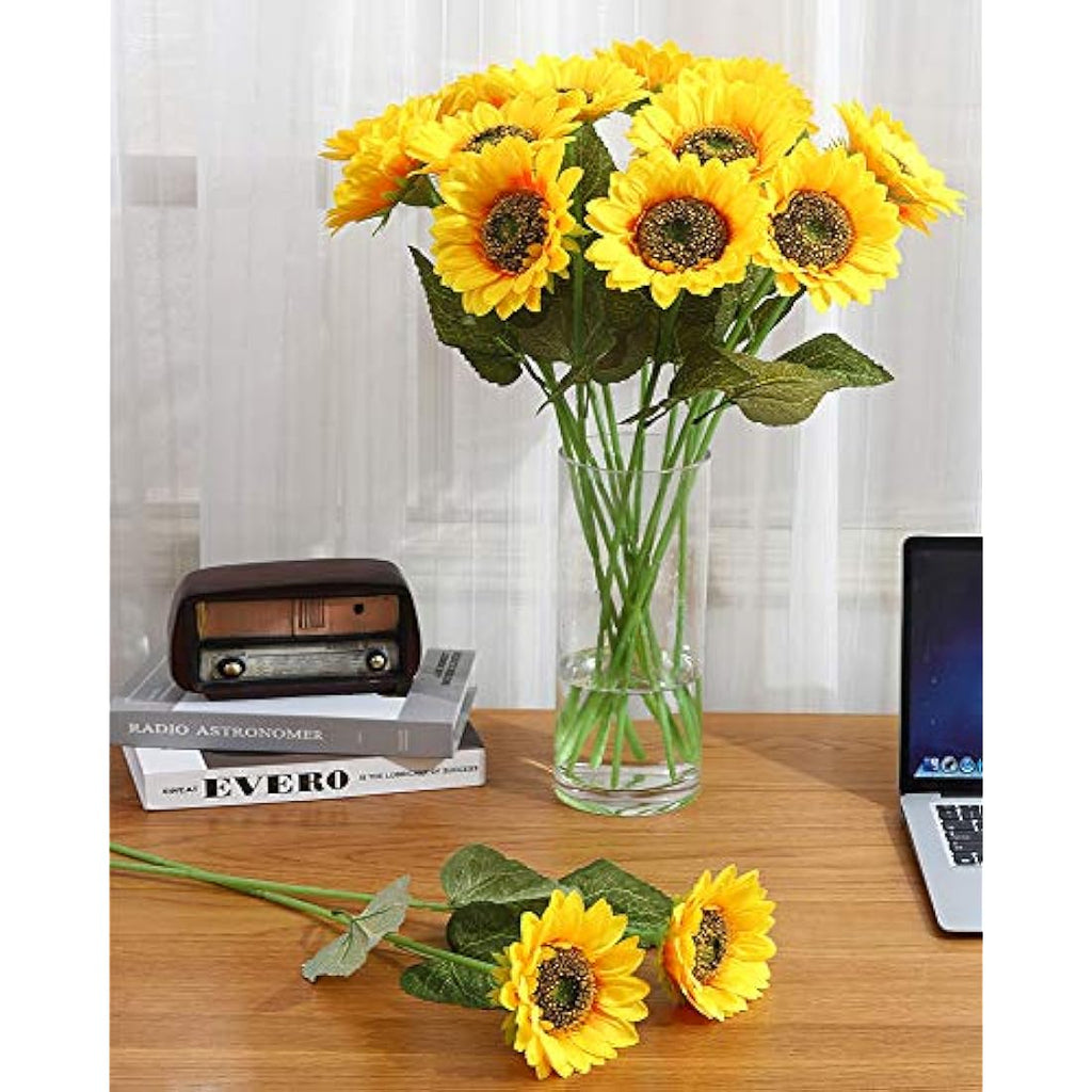 Laelfe 60cm Large Artificial Silk Sunflowers - 6 Pcs Long Stem Faux Decor