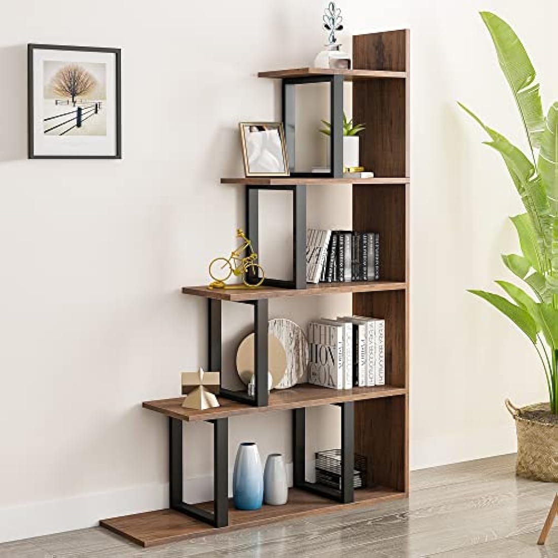 YITAHOME 5-Tier L-Shape Corner Bookshelf | Industrial Storage Display Rack