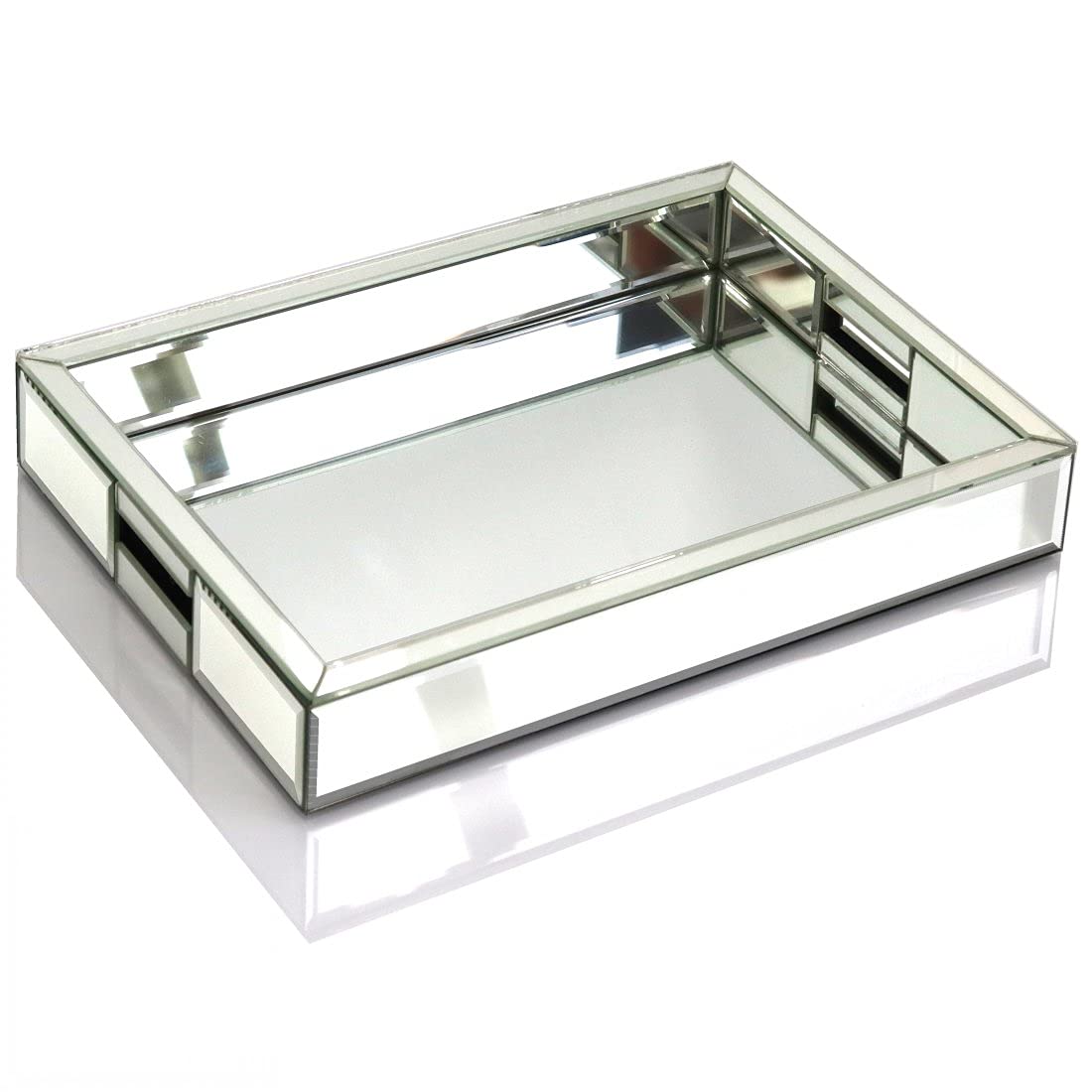 Jolof Store Mirrored Vanity Tray – Silver Rectangle Jewelry & Perfume Organizer