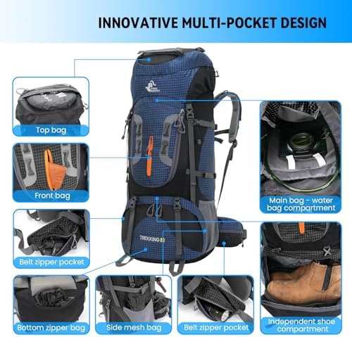 80L Waterproof Hiking Backpack – Large Camping Rucksack