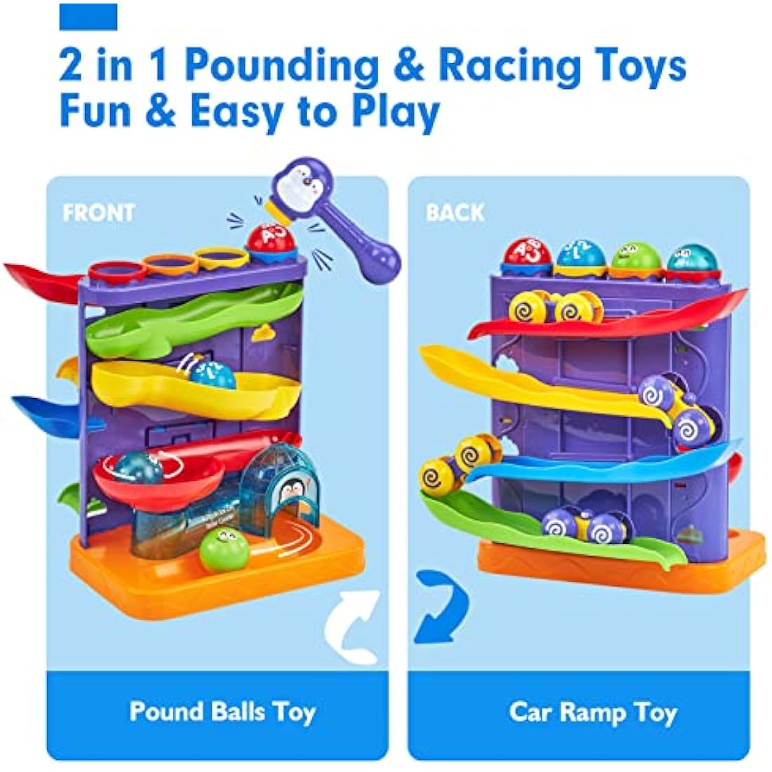 Hahaland 2-in-1 Pound a Ball & Car Ramp Race Track Montessori Toy