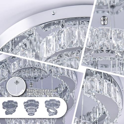 FRIXCHUR Modern Flower Crystal Chandelier | 15.7" LED Flush Mount Light
