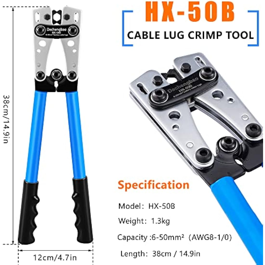 Jolof Store HX-50B Battery Cable Lug Crimper Tool for 6-50mm² Wire