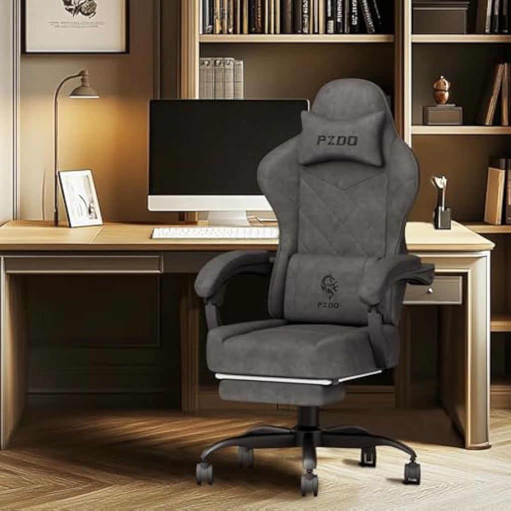 PZDO Ergonomic Gaming Chair with Footrest | Tech Fabric & Memory Foam