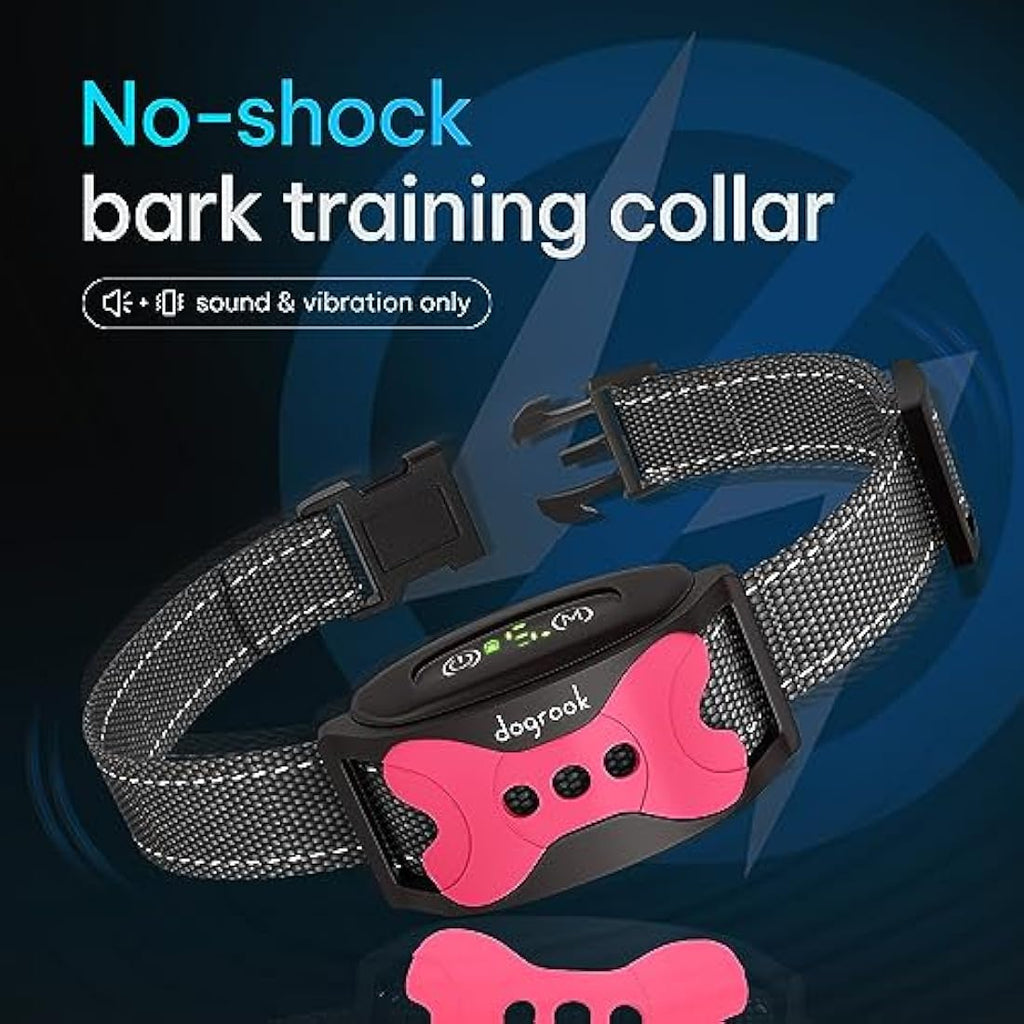 DogRook No Shock Anti Bark Collar – Vibrating Dog Training Device, Pink