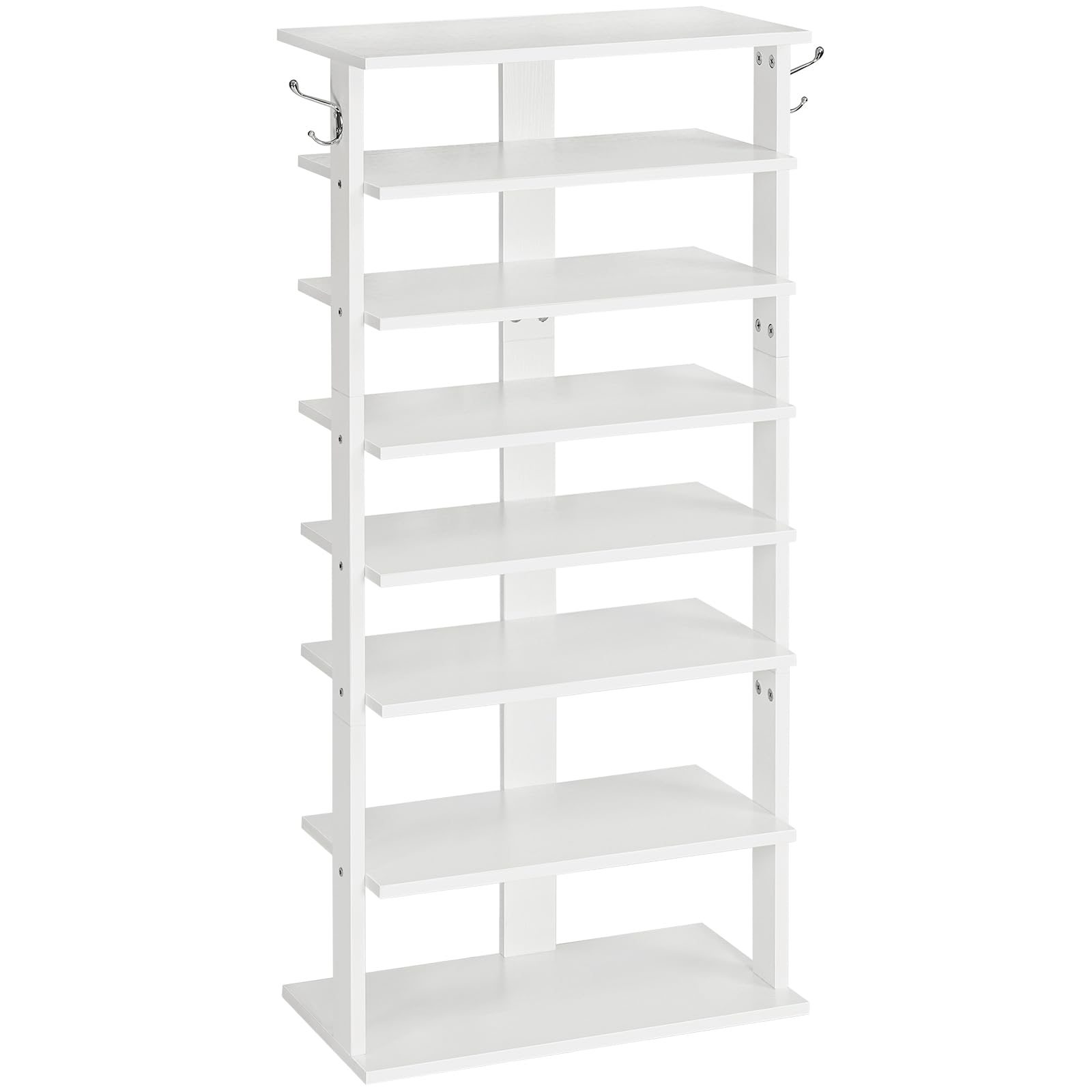 HOOBRO 8-Tier Narrow Shoe Rack – White Wooden Vertical Storage Tower
