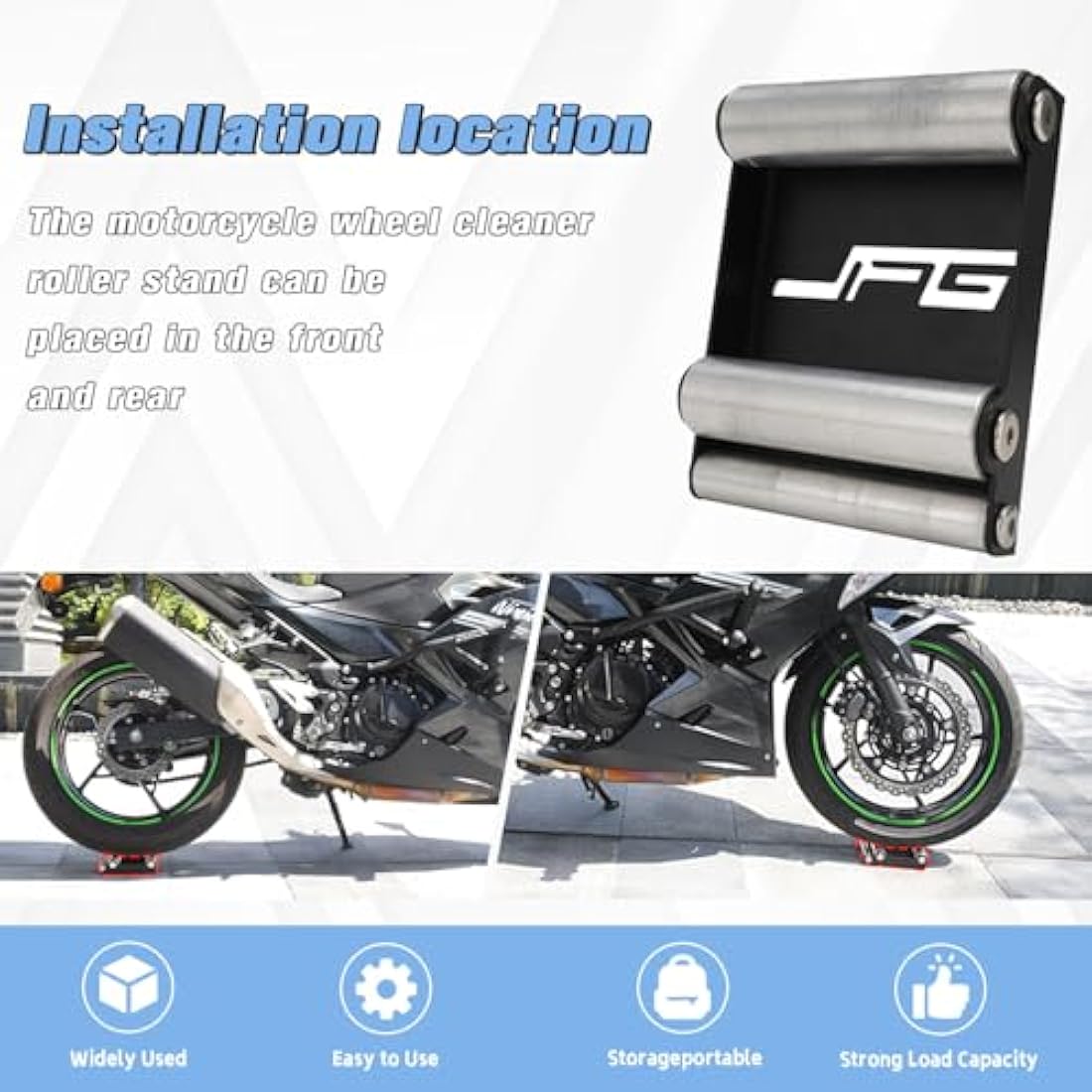 Jolof Store Motorcycle Wheel Roller Stand for Chain & Tyre Cleaning