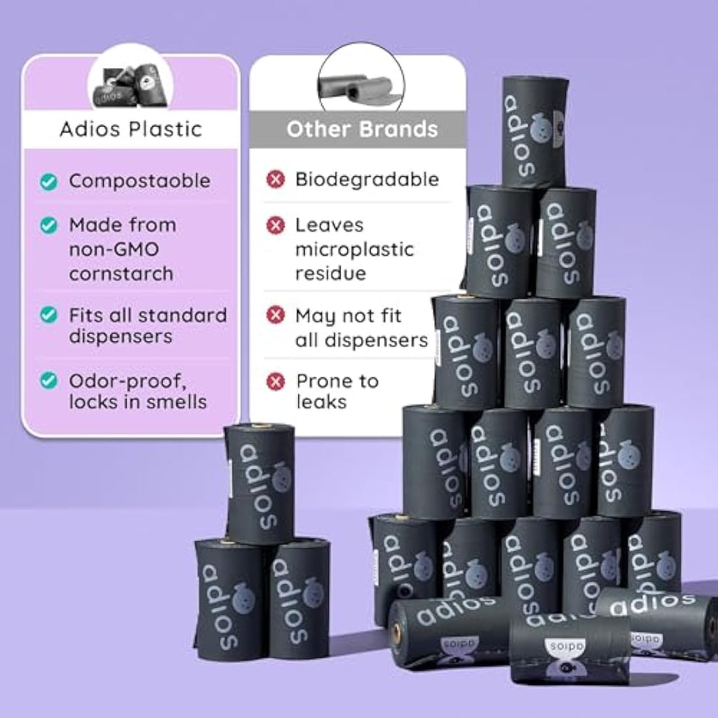 Adios Plastic Compostable Dog Poo Bags – 360 Count Slate Grey