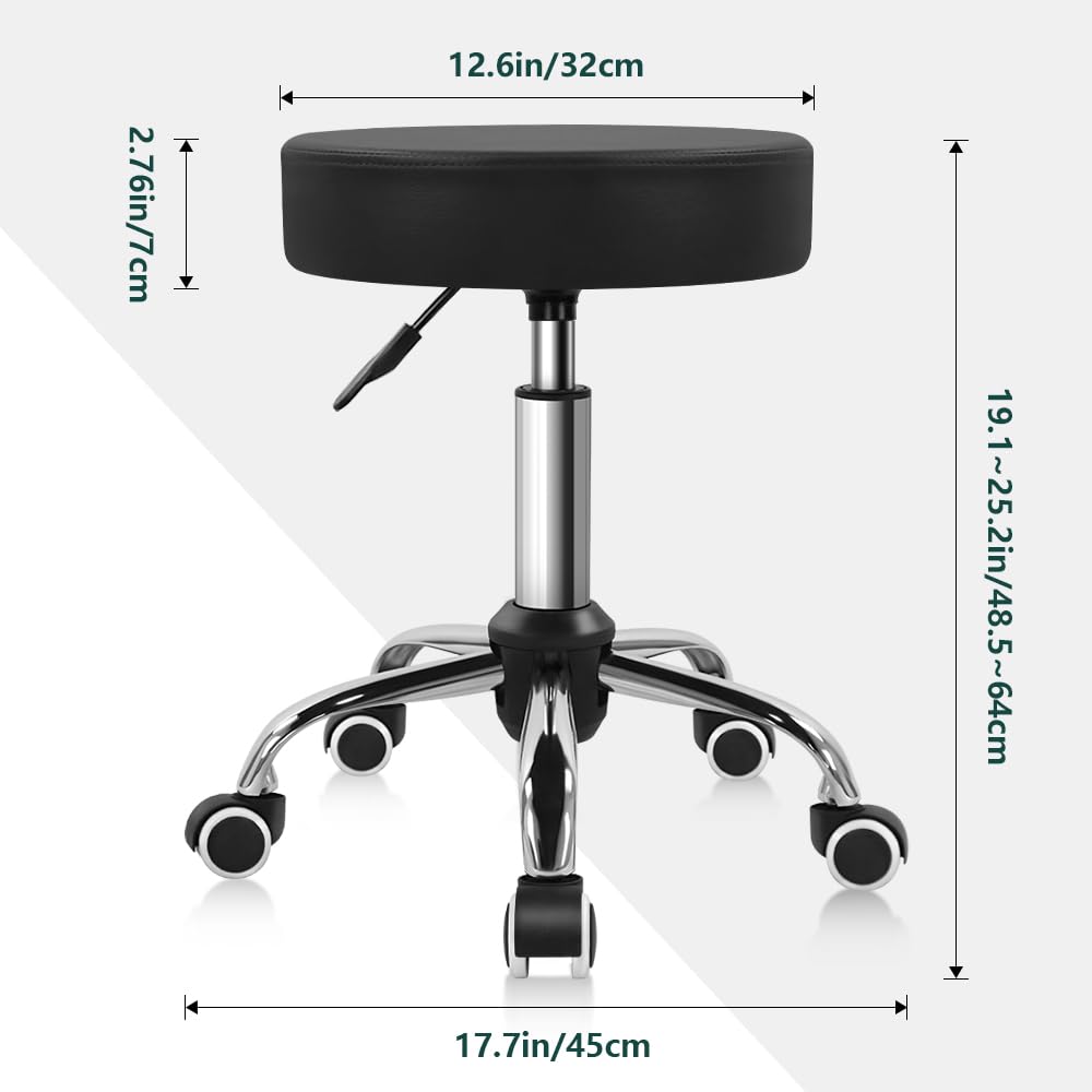 BFTOU Black PU Leather Swivel Stool on Wheels Perfect for Salon Work Home SPA Shop Height-Adjustable and Cost-Effective Rolling Stool Chair Small - image 2