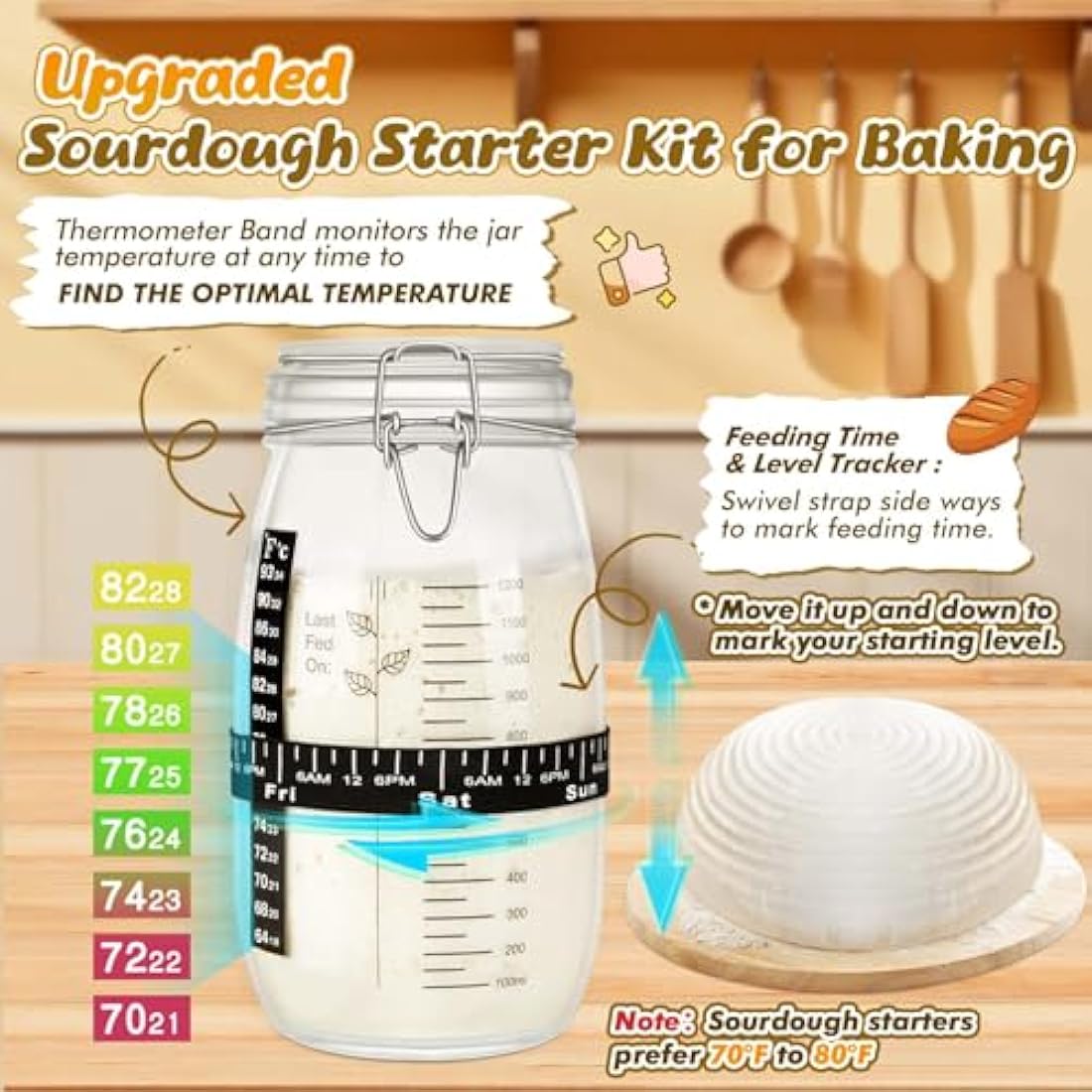 DoughEase Sourdough Starter Kit – 1500ml Glass Jar & Silicone Proofing Baskets