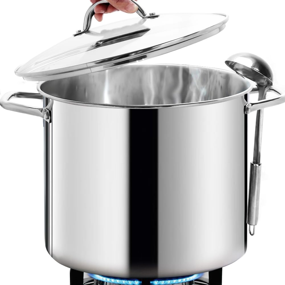 HOMICHEF 20QT Nickel Free Stainless Steel Stock Pot with Glass Lid