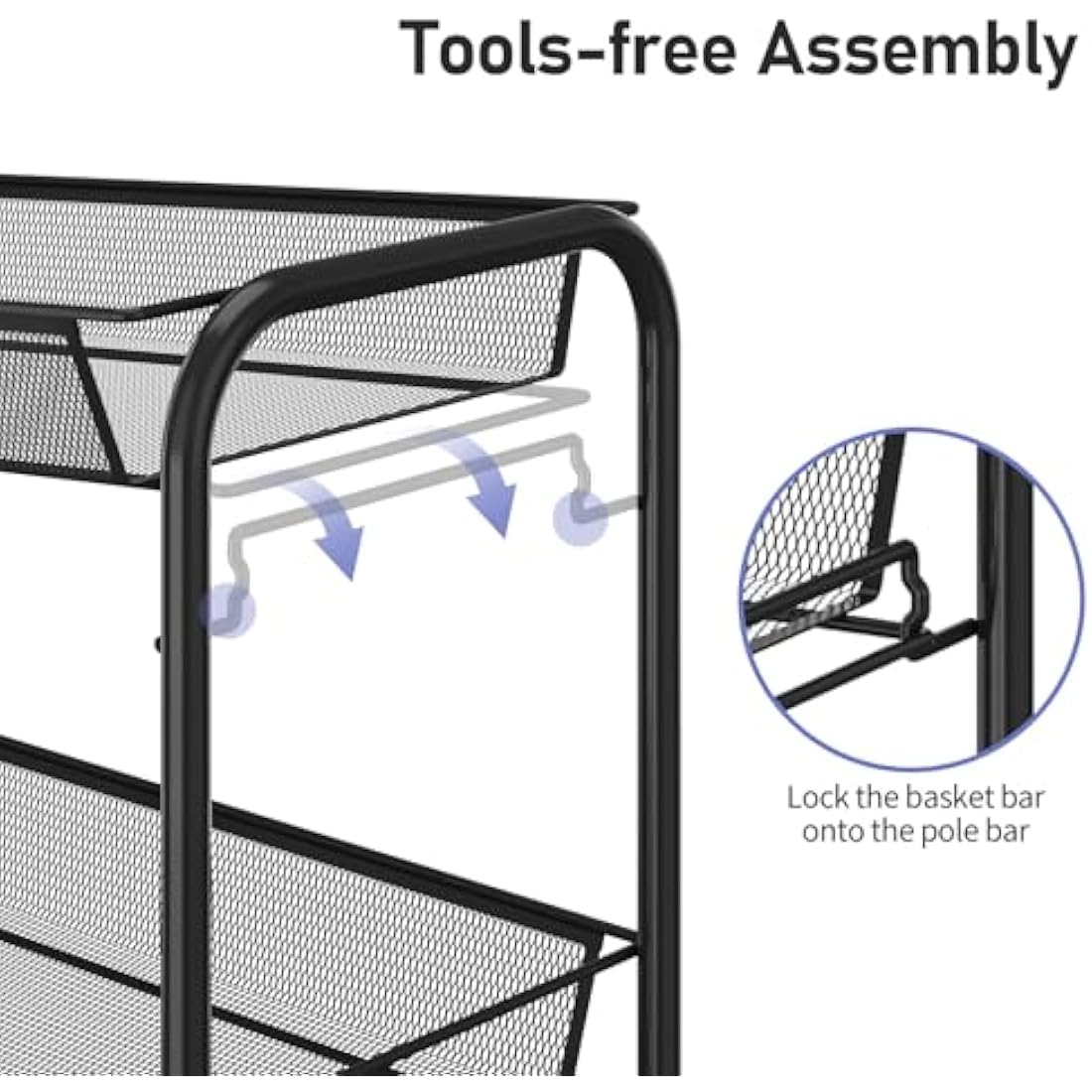APEXCHASER 3-Tier Rolling Utility Cart | Metal Mobile Storage Trolley, Black