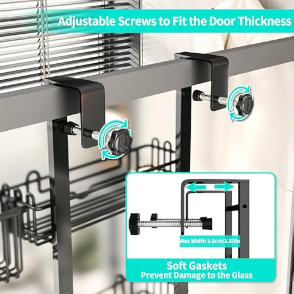 HapiRm 4-Tier Over Door Shower Caddy – Stainless Steel Organizer, Black