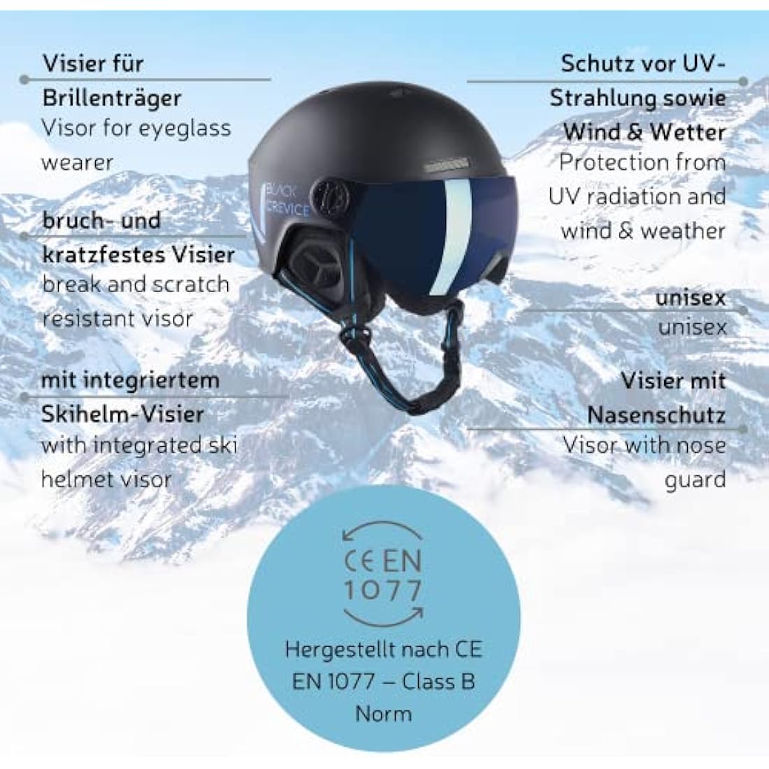 Black Crevice Sölden Ski Helmet with Visor - In-Mould Safety Gear
