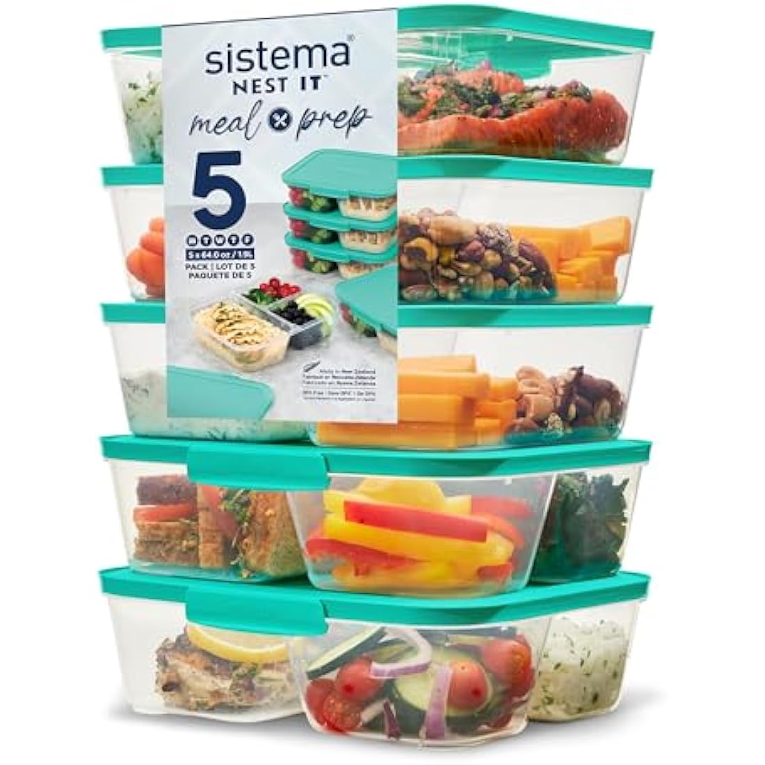 Sistema NEST IT Meal Prep Containers | 1.9L Airtight Lunch Boxes, 5 Pack