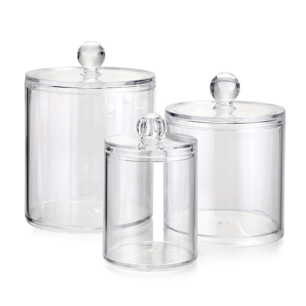 Jolof Store Clear Acrylic Apothecary Jars - 3pc Bathroom Storage Set