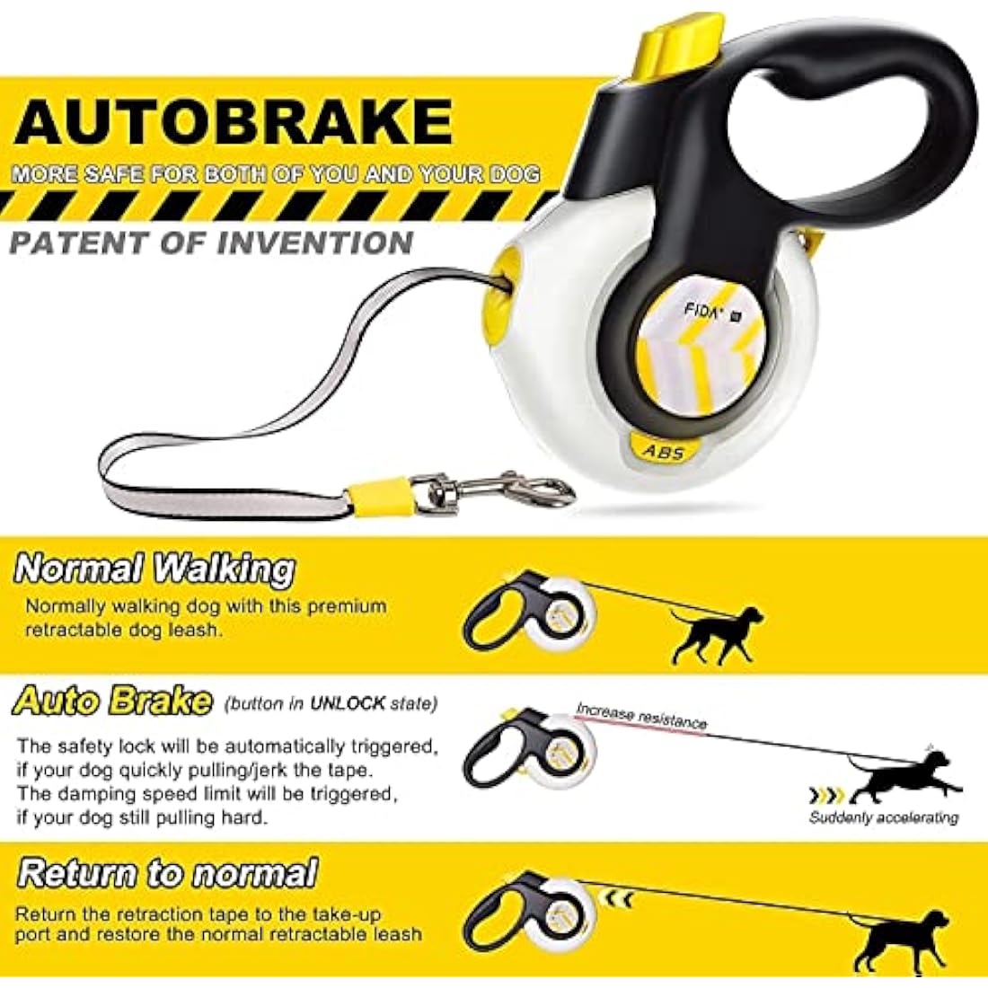 FIDA AutoBrake Retractable Dog Lead | Heavy Duty Anti-Pull Leash, 5m