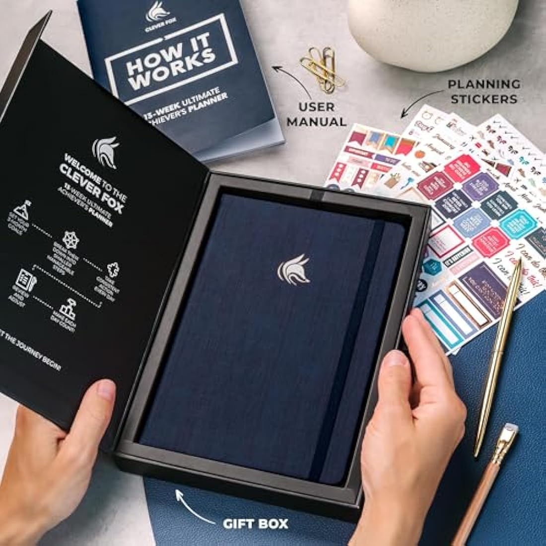 Clever Fox Goal Planner – Undated 90-Day Productivity Journal, Navy Blue