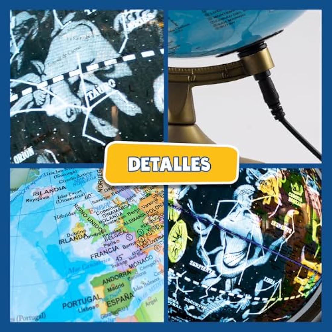 Interactive Spanish Globe – LED Night & Day Lamp for Kids