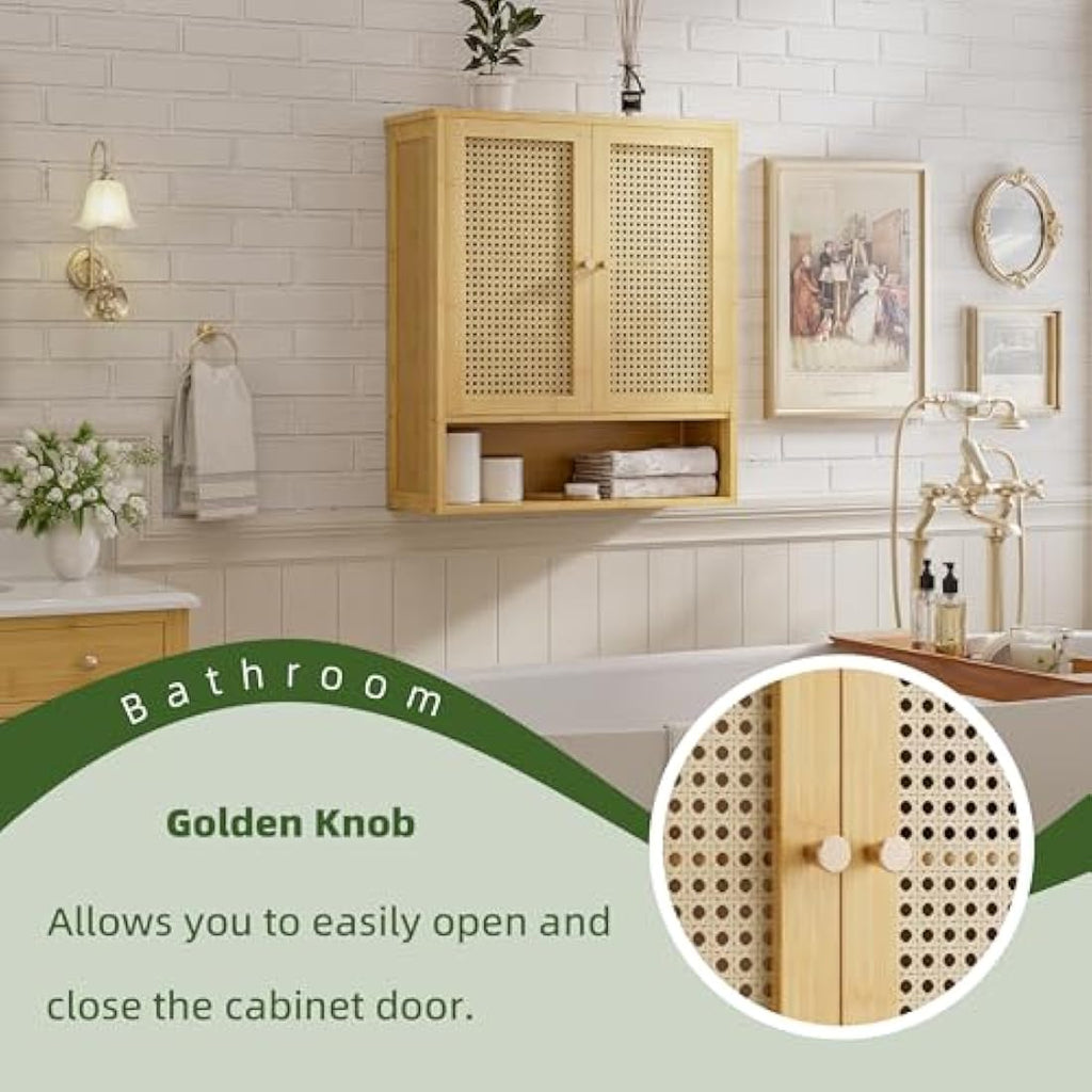 vovala Bamboo Bathroom Wall Cabinet | Rattan Over-The-Toilet Storage
